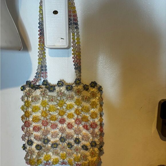 Cynthia Rowley Fun Flower purse  Beaded Kandi Clear Over Lt Canvas Bag handbag - Picture 1 of 6